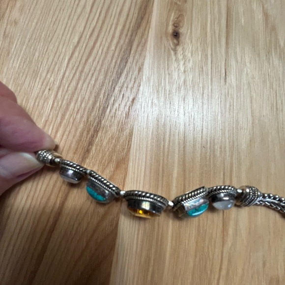 SS citrine turquoise and moonstone Bali style bracelet. - Picture 7 of 8